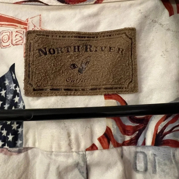 VTG North River Outfitters Men's MOTORCYCLE USA FLAG HIGHWAY Shirt Size XL - Picture 5 of 5